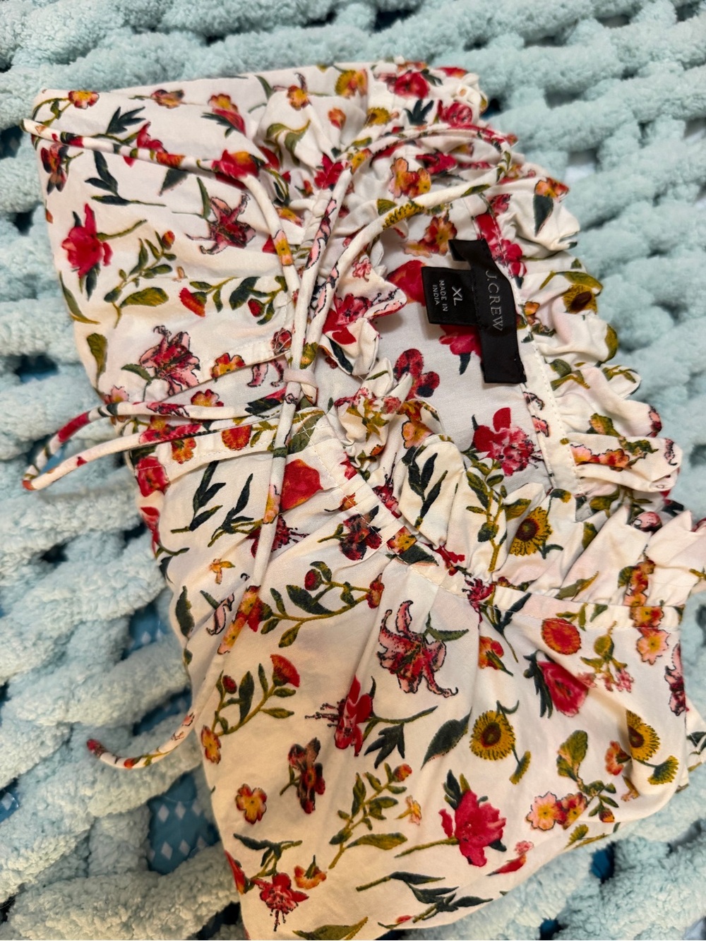 J.Crew Floral Peasant Top in White Red Green & Yellow Blooms Sz. XL - Picture 9 of 12